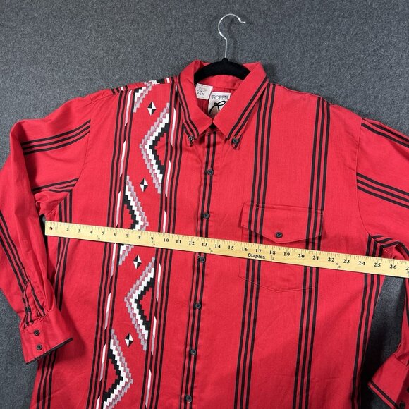 Roper Border Western VTG 90s Shirt Red & Black Aztec Striped Mens XL USA - Picture 4 of 16